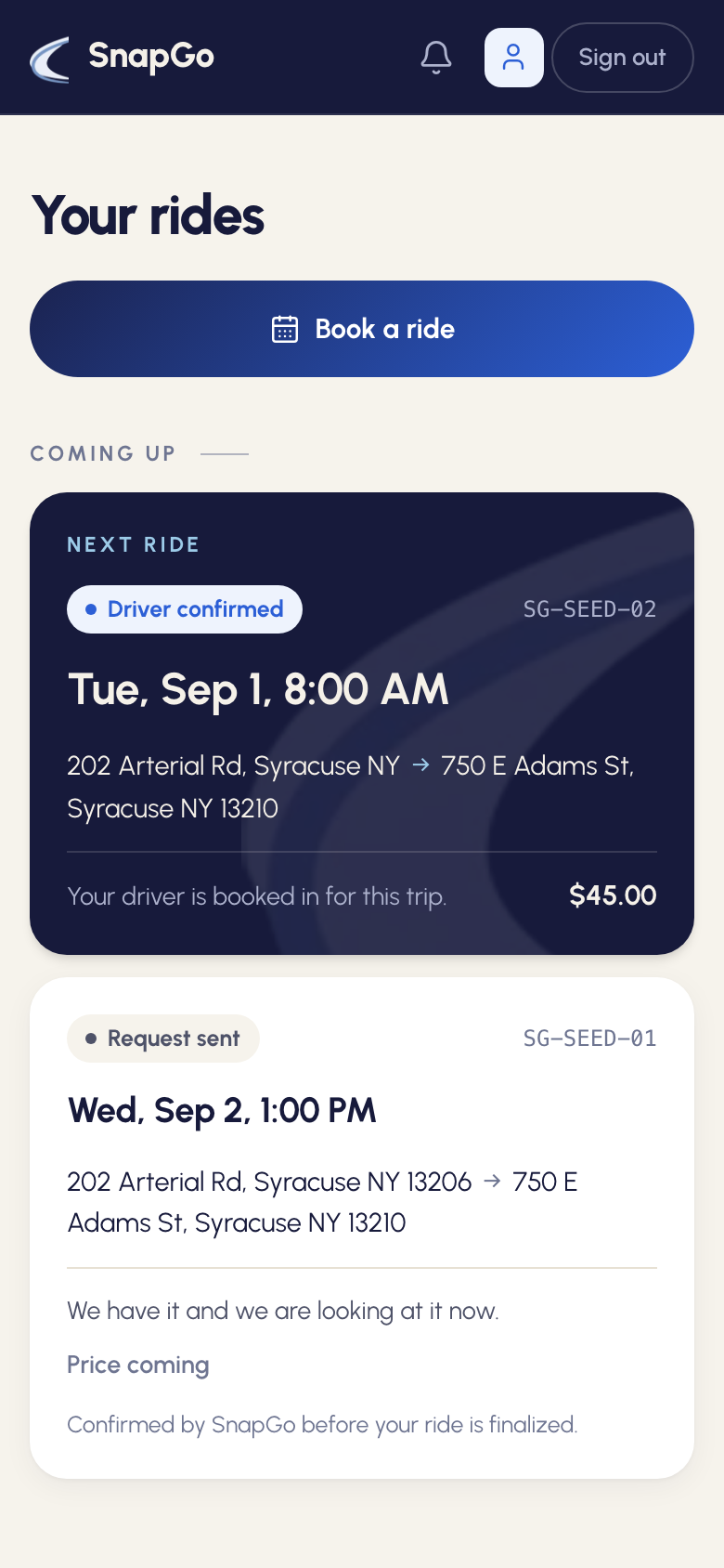 SnapGo rider app